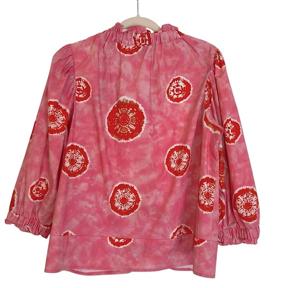 Never a Wallflower Cotton Boho Block Print 3/4 Sleeve Blouse Pink Red Small - Picture 4 of 6